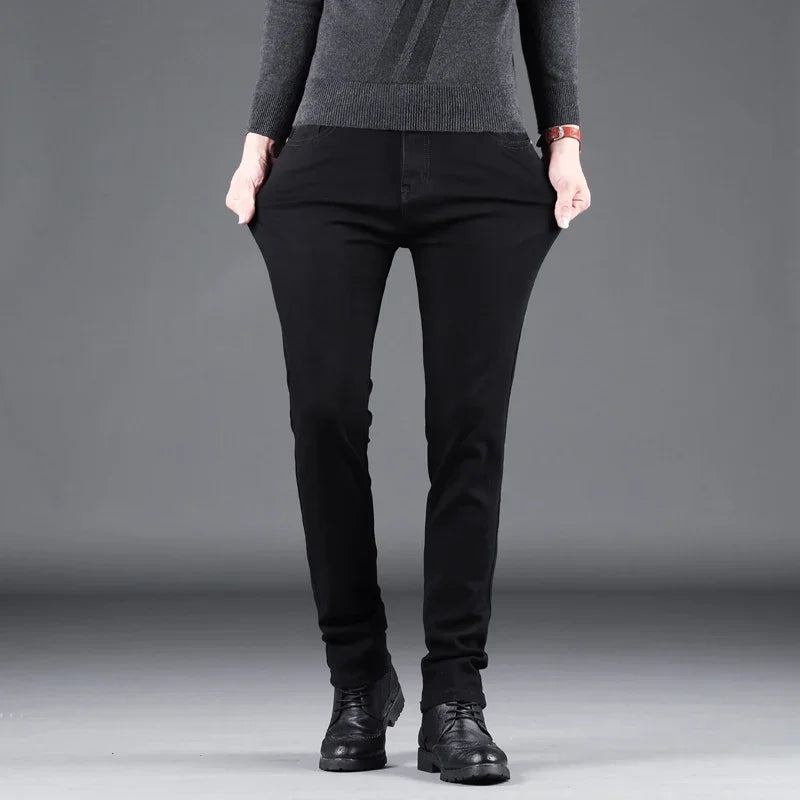 Frühling Herbst Neue männer Reine Schwarz Dünne Jeans Elastische Gerade Hosen Business-Mode Freizeit Koreanische Vintage Denim Hosen Männlich