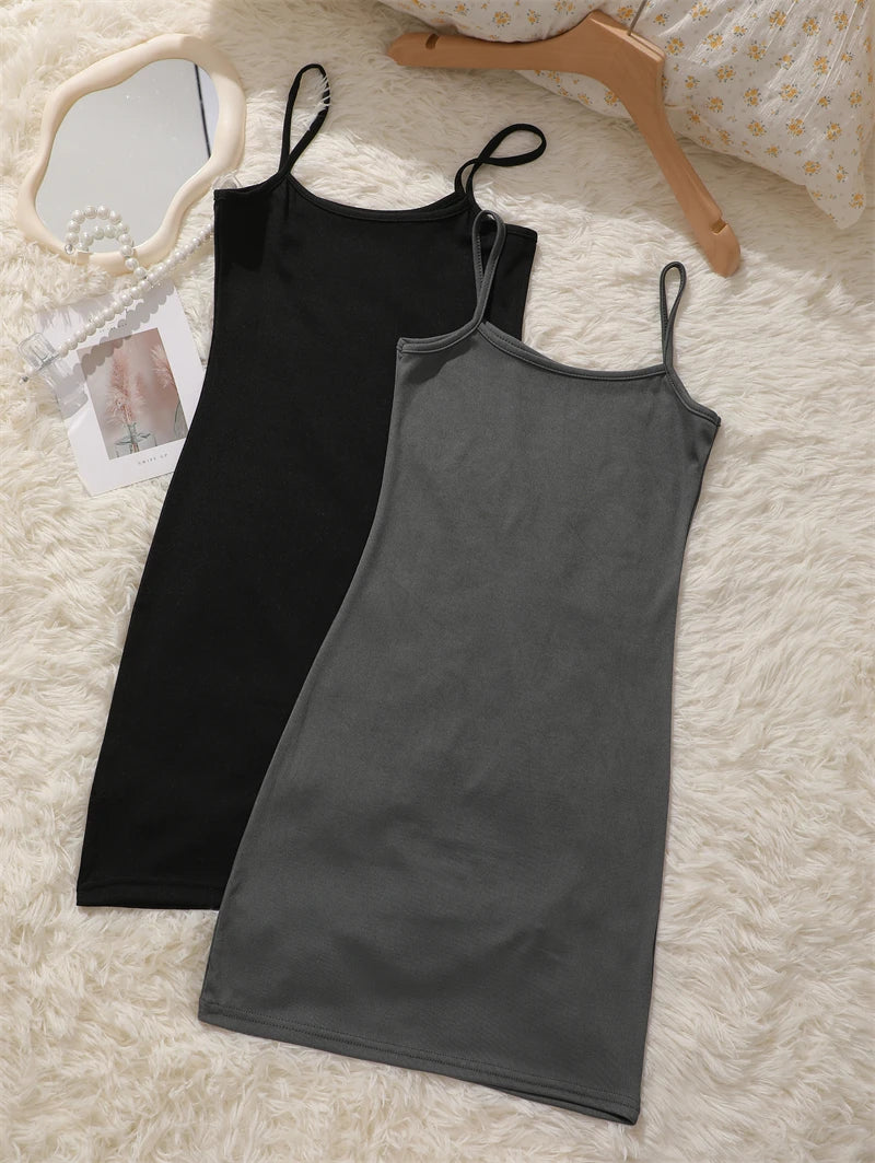 Sommerliches nahtloses Trägerkleid, ärmelloses Satin-Nachthemd, dehnbare Damen-Schlafkleidung mit Spaghettiträgern, lockere Freizeitkleidung für zu Hause