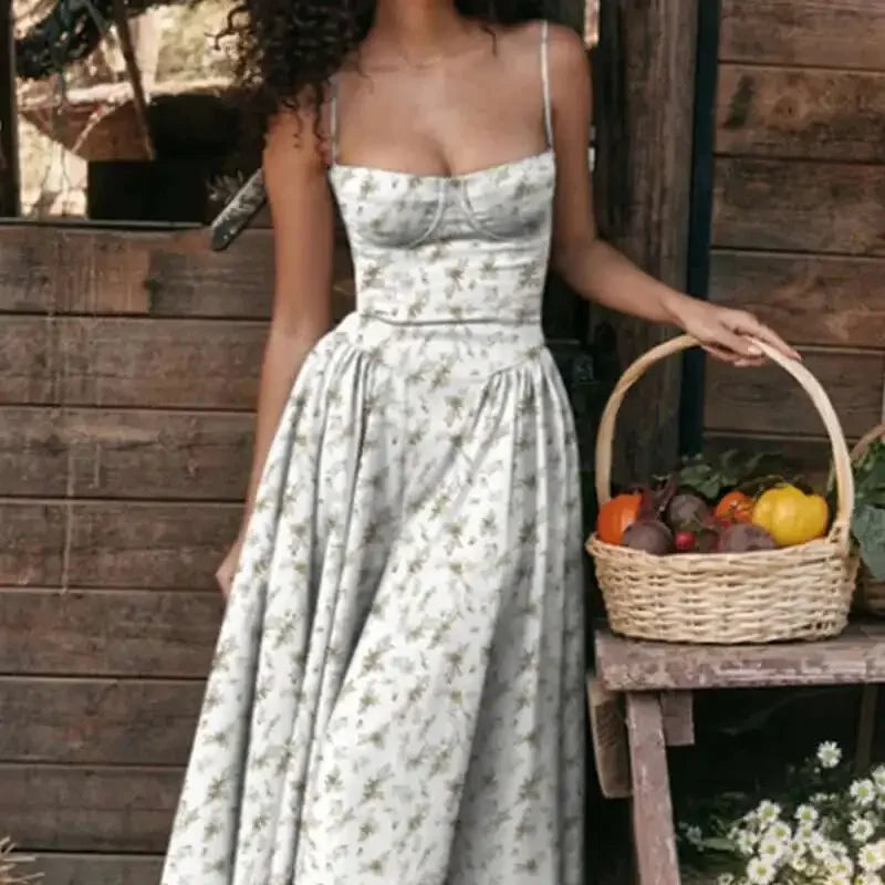 Sommer Sexy Frauen Kleid Böhmen Lange Kleider Luxus Elegante V-ausschnitt Ärmellose Slip Blume Strand Sommerkleid Kleid für Weibliche 2025