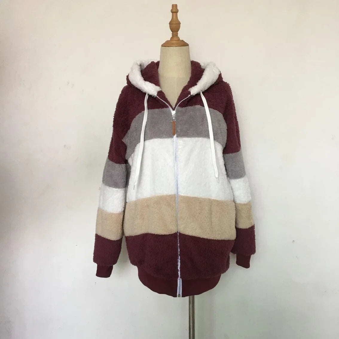 Warme Fleece-Übergroße Kapuzenjacke für Damen, Herbst und Winter, verdickte Reißverschlusstasche, Patchwork-Kleidung, bequemes Sweatshirt