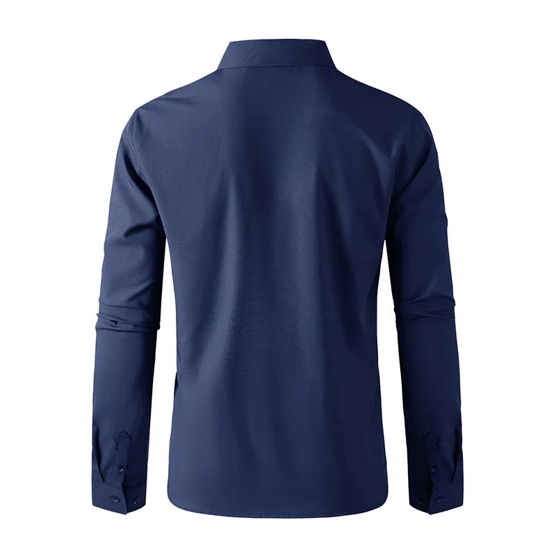 Neues, langärmliges, einfarbiges Business-Casual-Hemd für Herren, knitterfrei, knitterfrei, bequem, vielseitiges Oberteil für die ganze Saison