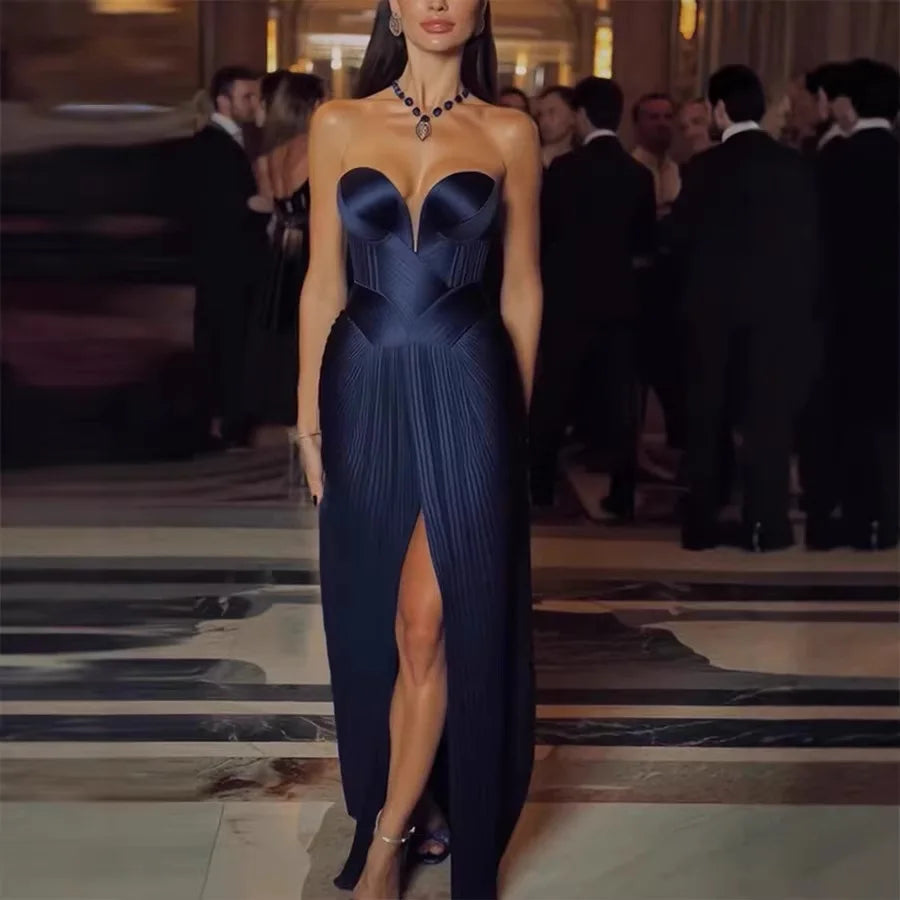 Elegantes Ärmelloses Korsett-Abendkleid mit Falten und Plissee, Glamouröses Maxikleid für Formelle Anlässe, Cocktailpartys und Hochzeiten für Damen