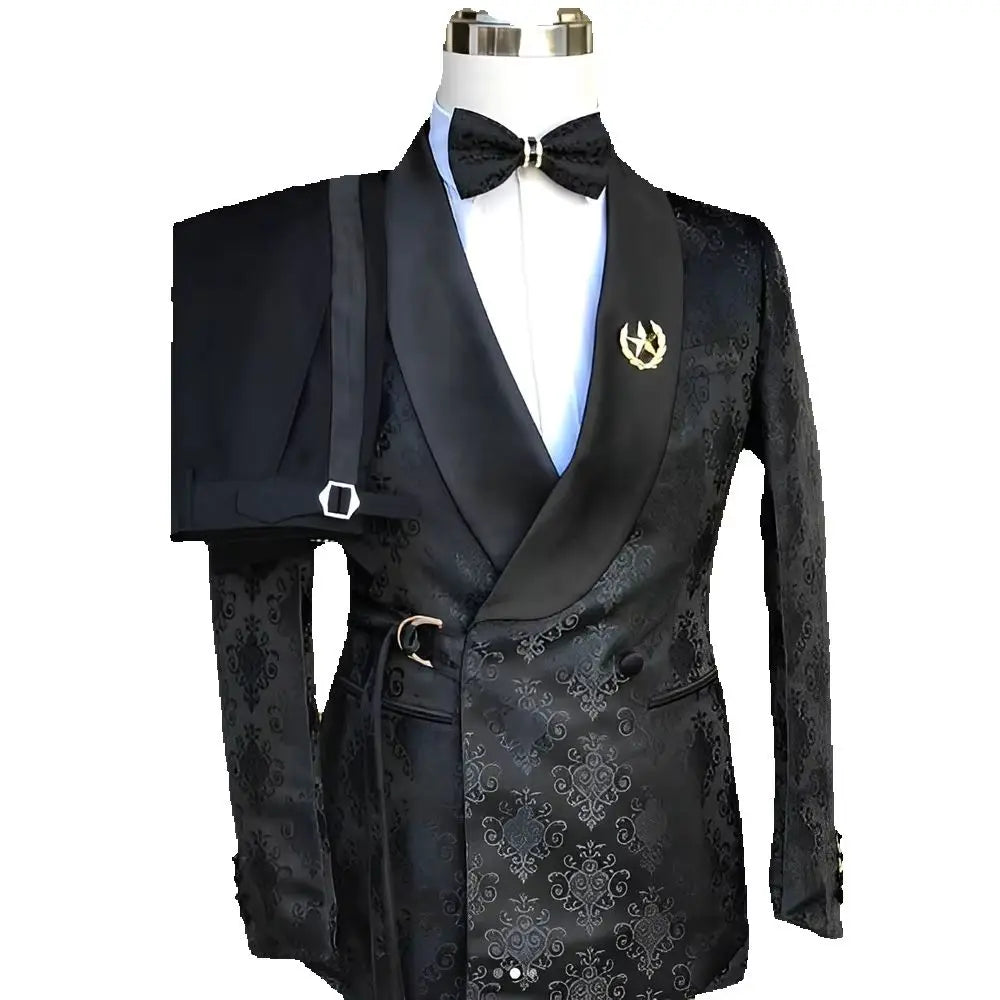 Herrenanzug mit schwarzem Muster, 2-teilig, für Hochzeit, Bräutigam, Smoking, maßgeschneiderter Premium-Anzug für Herren, XS-5XL, Blazer und Hose