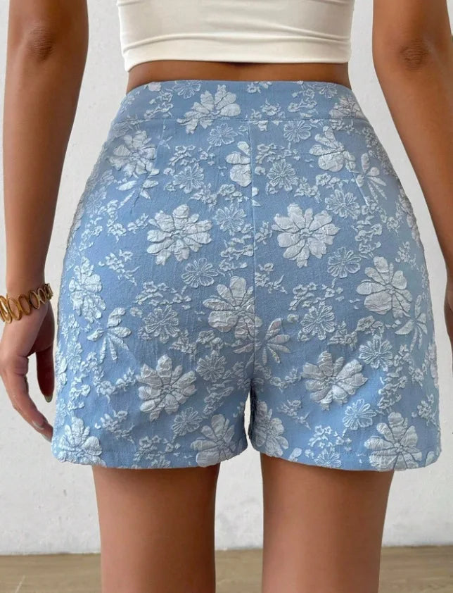 Damen Retro Jacquard High-Waist Straight Shorts – Atmungsaktive Sommer-Streetwear Hot Pants für Alltag und Urlaub