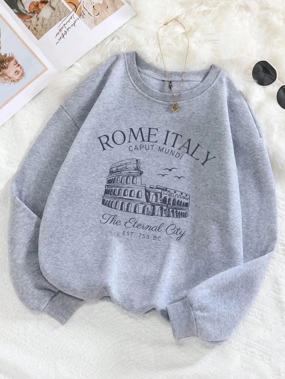 Colosseum Rome Italy Print Woman Sweatshirt Casual Crewneck Sportswear Y2K Loose Multicolor Pullover All-Match Fleece Clothing