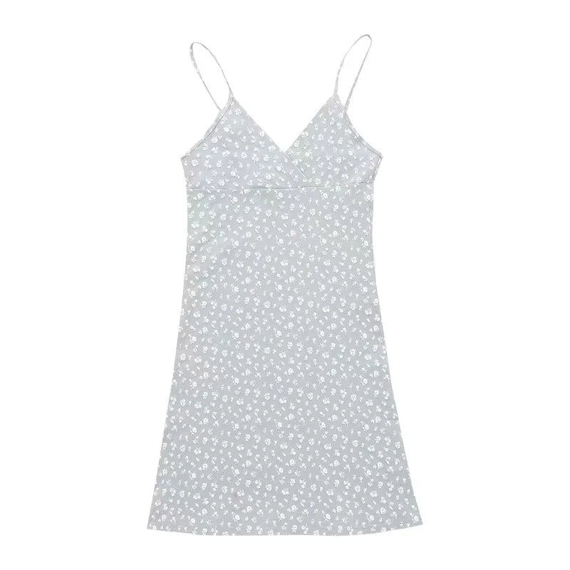 Vintage Floral Print Bodycon Mini Kleid Sommer Frauen V-ausschnitt Ärmellose Slip Mini Kleider CDPF-WYP-32
