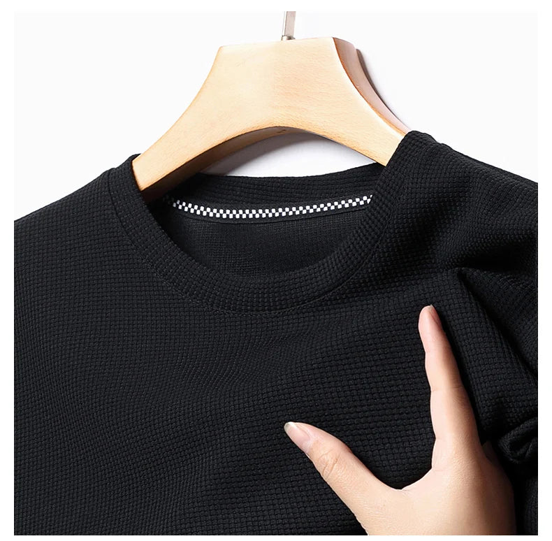 Kurzarm-PoloshirtKurzarm Waffle Solid Polot Fashion Splicing Herren-Rundhals-Top aus Baumwolle mit kurzen Ärmeln für den täglichen Gebrauch