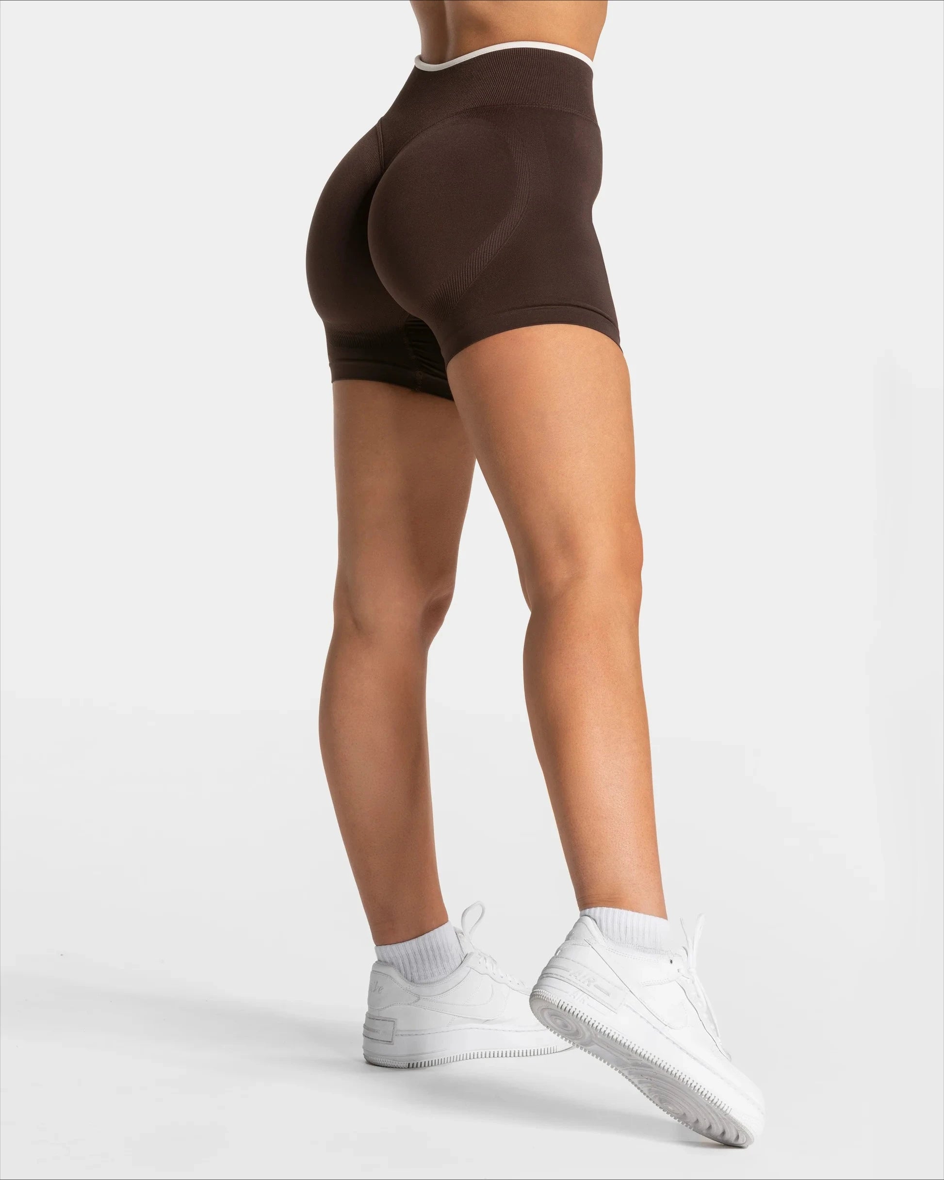 Frauen Nahtlose Gym Einfarbig Sport Shorts Weiß Taille Enge Hohe Taille Hüfte Heben Yoga Hosen Laufsport Shorts