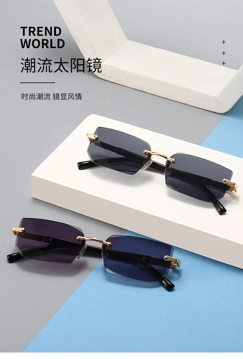Randlose Sonnenbrille Rechteck Mode beliebte Frauen Männer Schatten kleine quadratische Sonnenbrille für weibliche männliche Sommer reisen Okulos