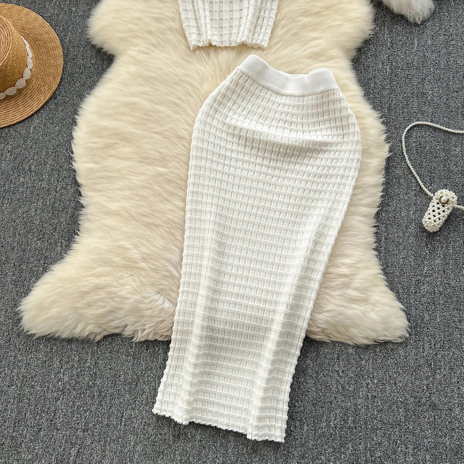 Sommer Frauen Mode Rock Set sexy ärmellose Tanktops hohe Taille schlanke lange Saya weibliche zweiteilige Anzüge stricken feste Kleidung