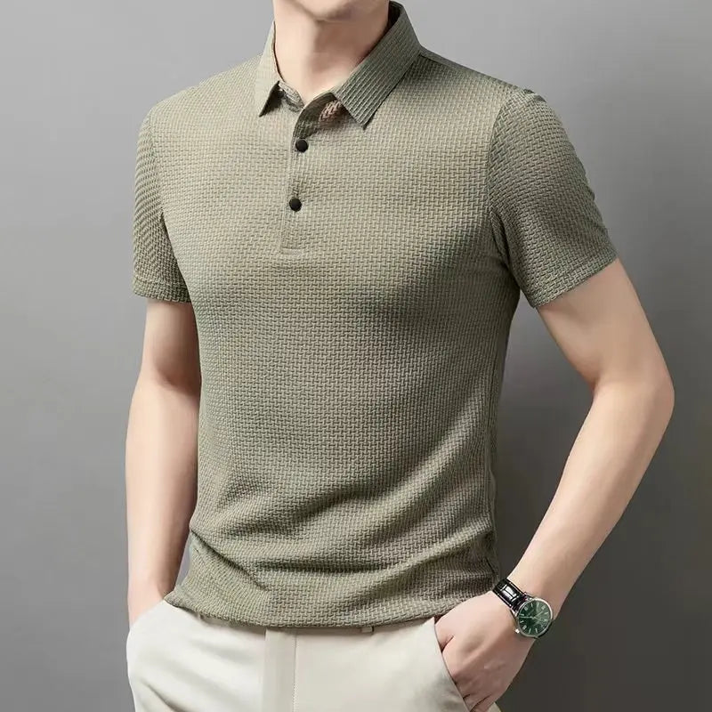 Neue männer Business Casual Kurzarm Knochen Blume Einfarbig POLO-Shirt Mode Atmungsaktive Komfortable Sommer Vielseitig Top