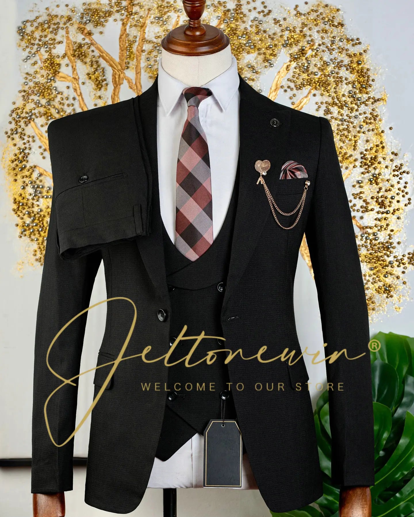 Brauner dreiteiliger Herrenanzug mit Weste und Hose, schmale Passform, formelle Kleidung für Hochzeit, Trauzeugen, Party, Business-Anlass