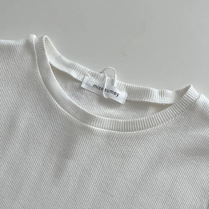 Damen T-Shirt mit Rundhalsausschnitt, Kurzarm, Koreanischer Stil, Mehrfarbig, Basic, Slim Fit Oberteil