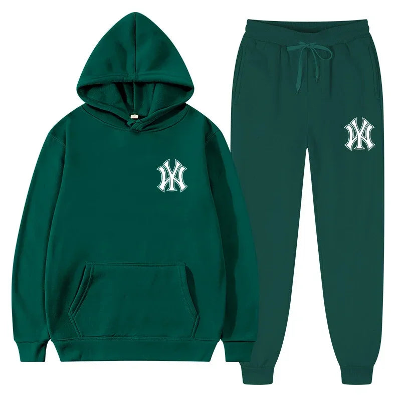 Men's running and fitness fashion casual sportswear set for autumn and winter, hooded sweatshirt + jogging pants two-piece set