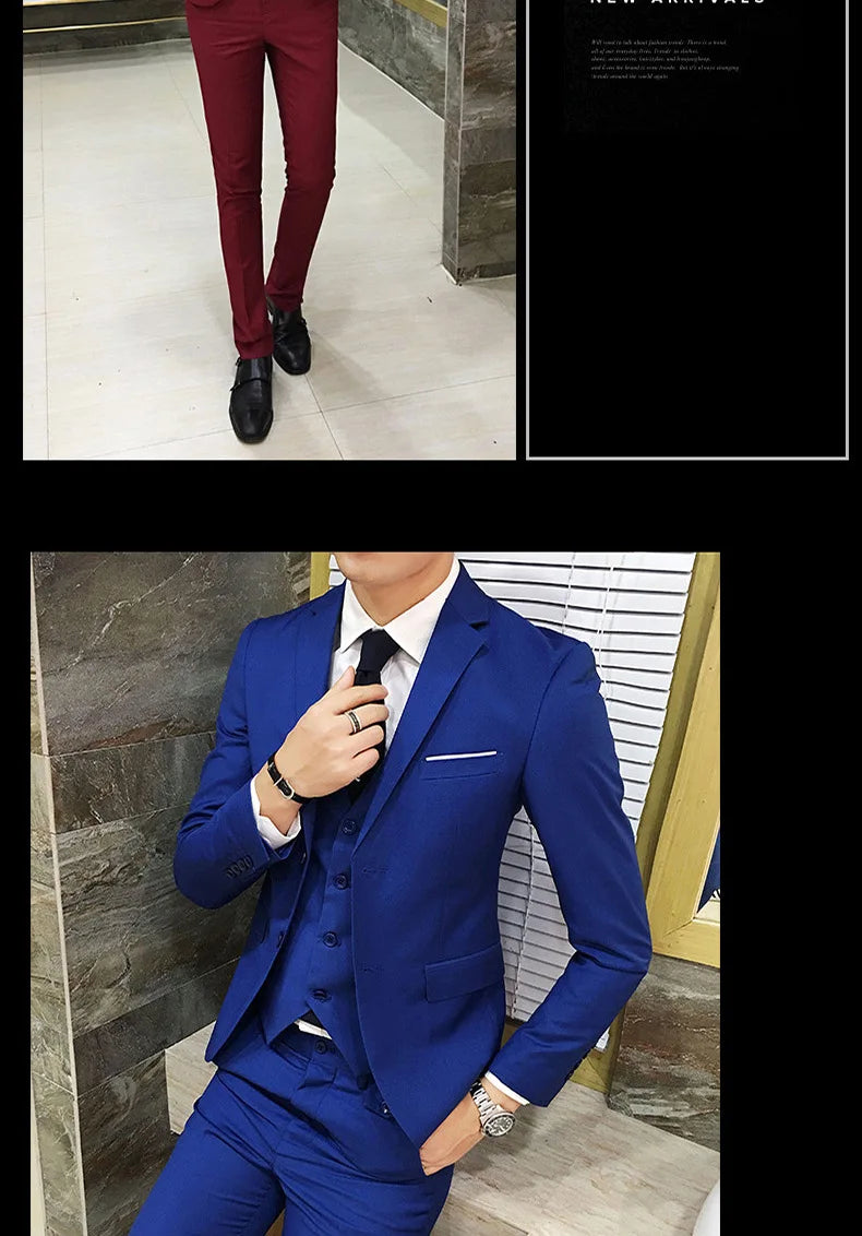 Frühling Herbst Neue Mode Für Männer Einfarbig Dünne Anzug Sets Casual Trendy Business 3 Stück Sets Blazer Weste Hosen männlichen