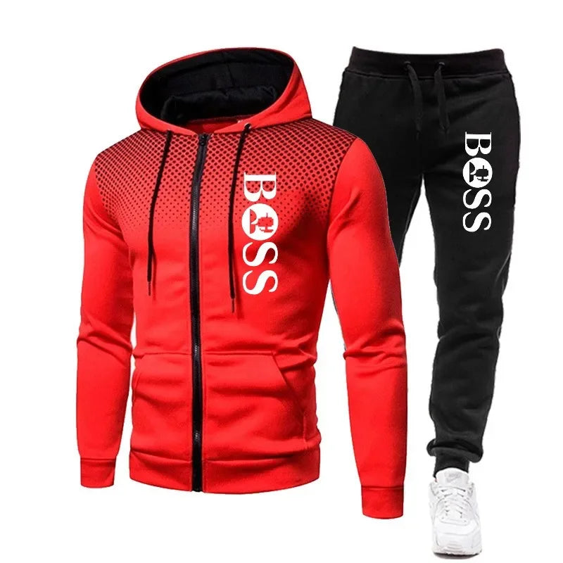 2025 Herren Herbst/Winter Freizeit Fitness Basketball zweiteilige Outdoor-Mode Reißverschluss Kapuzenjacke + Jogginghose Set