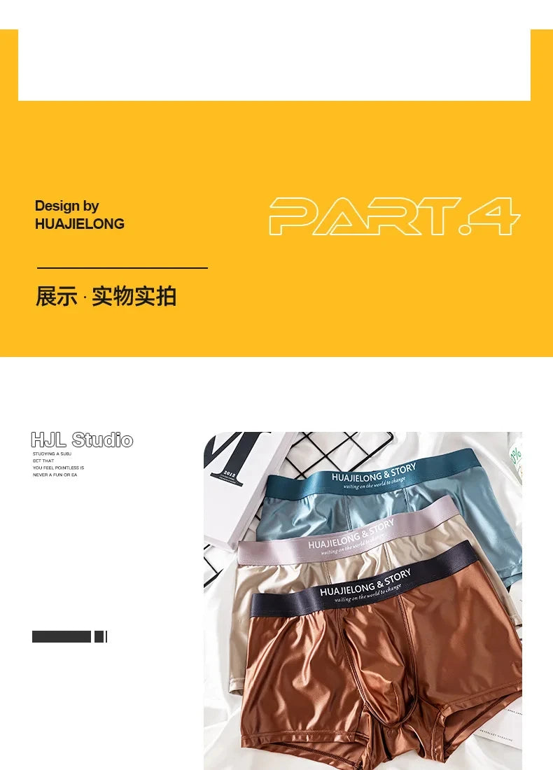 1/3Pcs Atmungsaktive Dünne Satin Seide Boxer Briefs Nahtlose Mittlere Taille Eis Seide Boxer Unterhose Glatte Unterwäsche für Männer Täglich