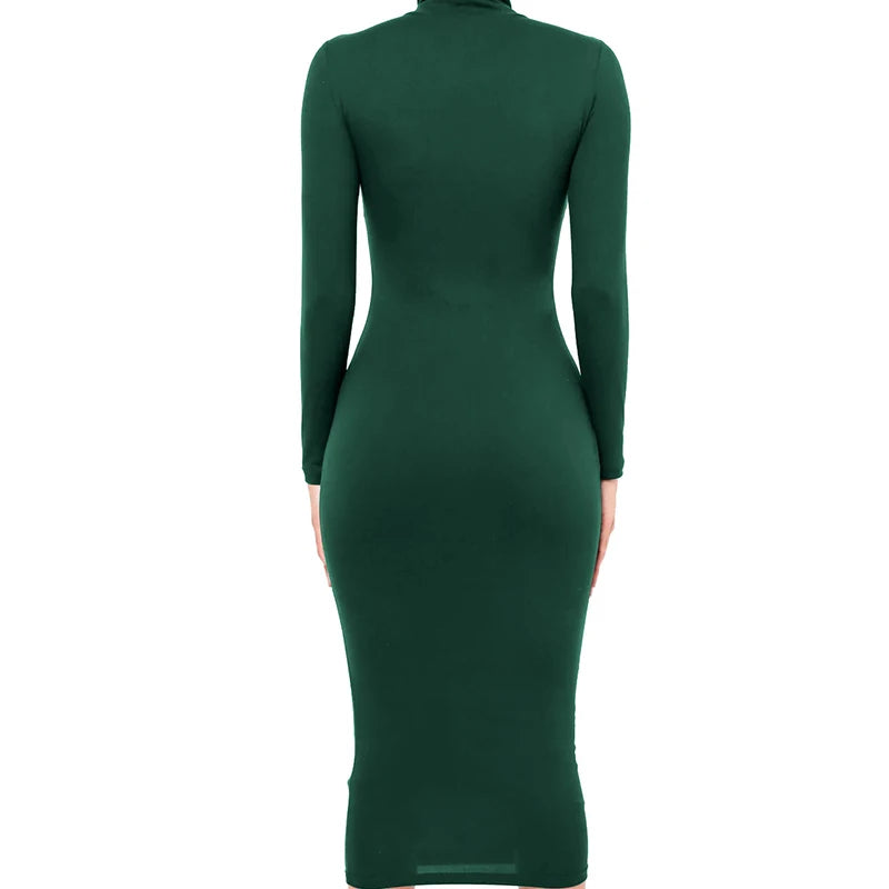 Winter Schwarz Rollkragen Sexy Frauen Kleid Herbst Langarm Dünne Midi Boydcon Casual Blau Plüsch Knie-Länge Party
