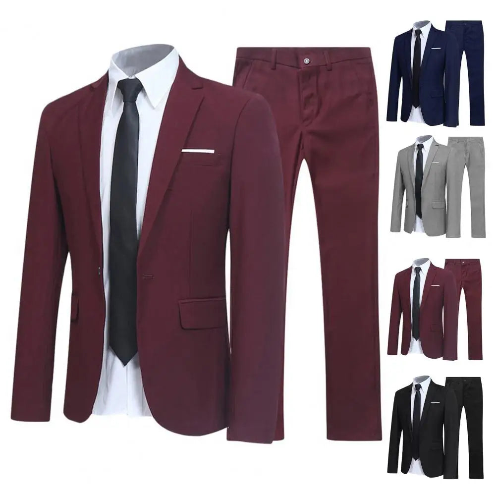 Herren lässig Boutique Business Anzug einfarbig Turndown Kragen Slim Fit Hochzeit Bräutigam Anzug Mantel Blazer Hose Anzug Herren Sets