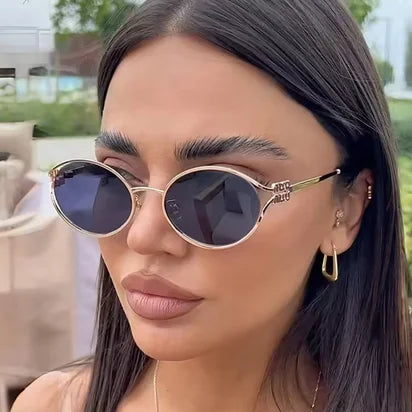1-2PCS Neue Mode Marke Sonnenbrille Retro Kleine Rahmen Frau Mann Metall Cat Eye Brille Shades UV Schutz sonnenbrille mit Box
