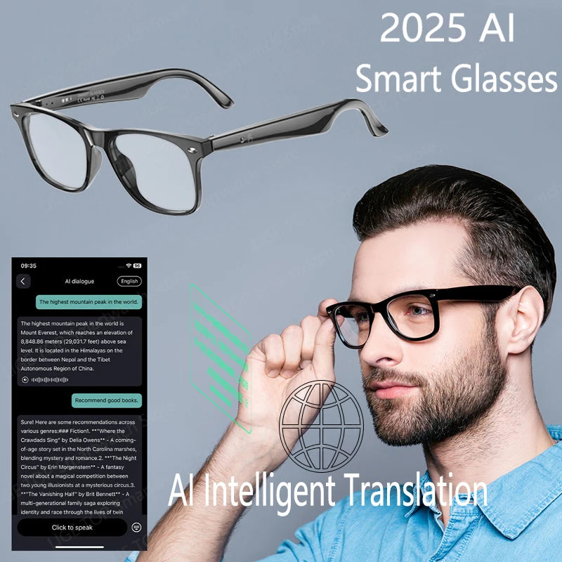 AI Intelligent Translation Glasses 163 Online Language AI Automatic Dialogue Translation Bluetooth Translation Glasses Men Women