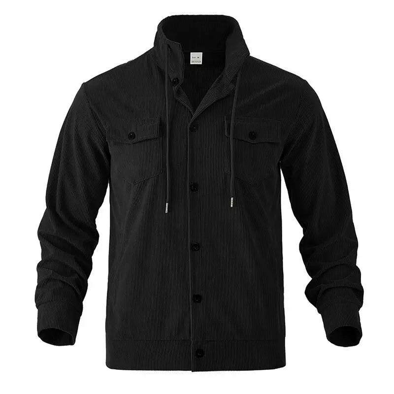 Amerikanische schwere Cord-Herrenjacke, einfache und vielseitige Langarmjacke mit Stehkragen und mehreren Taschen