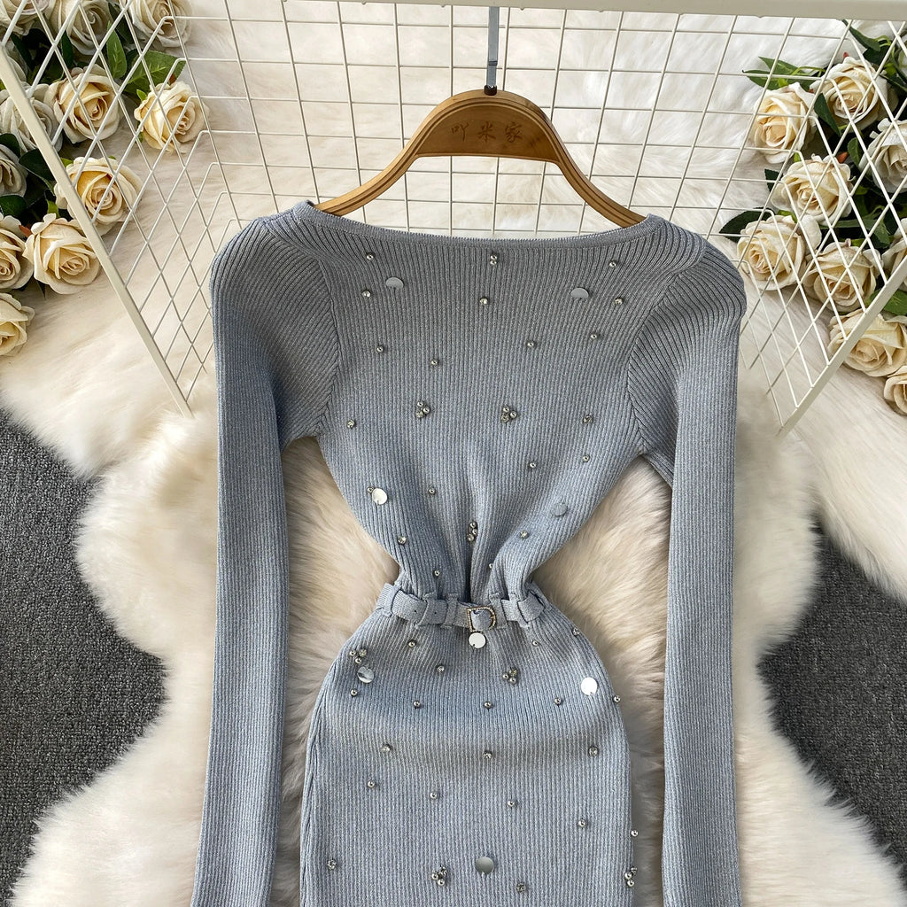 Schickes, sexy, elegantes, langärmliges, figurbetontes O-Ausschnitt-Kleid für Damen, koreanische Abendkleider für Modezeremonie