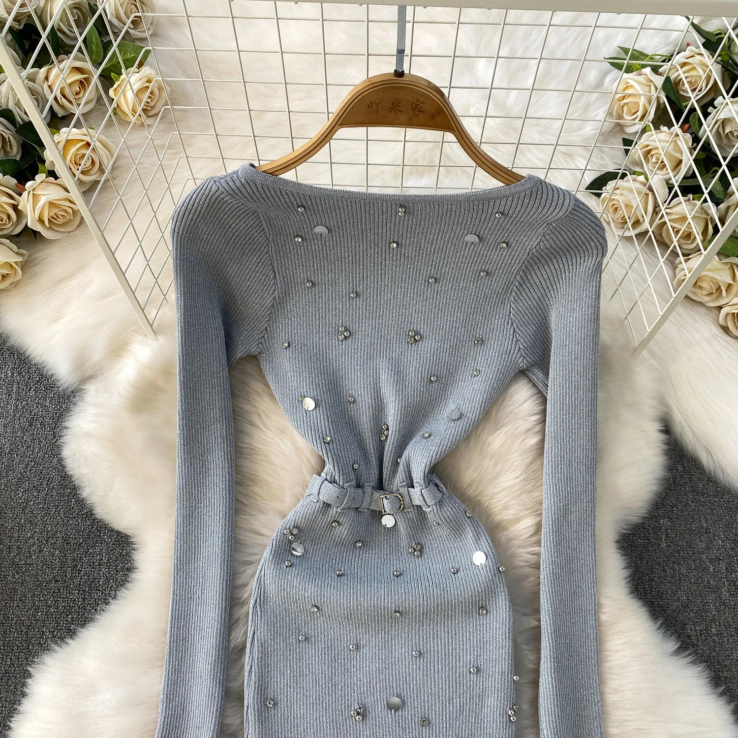 Schickes, sexy, elegantes, langärmliges, figurbetontes O-Ausschnitt-Kleid für Damen, koreanische Abendkleider für Modezeremonie