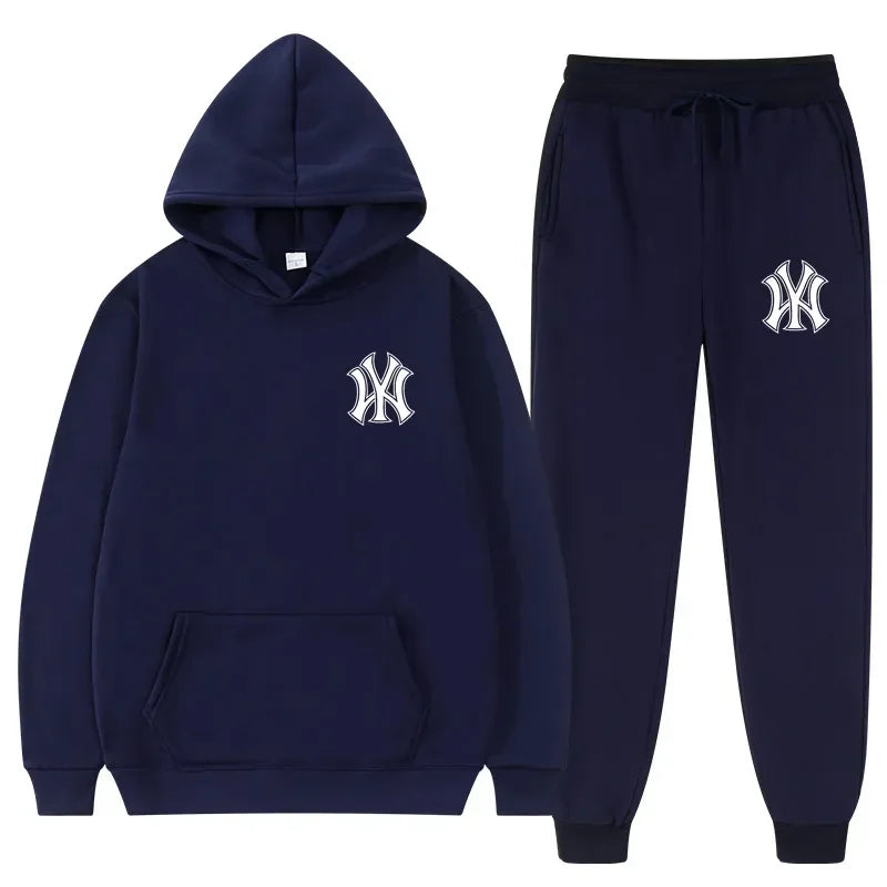 Men's running and fitness fashion casual sportswear set for autumn and winter, hooded sweatshirt + jogging pants two-piece set
