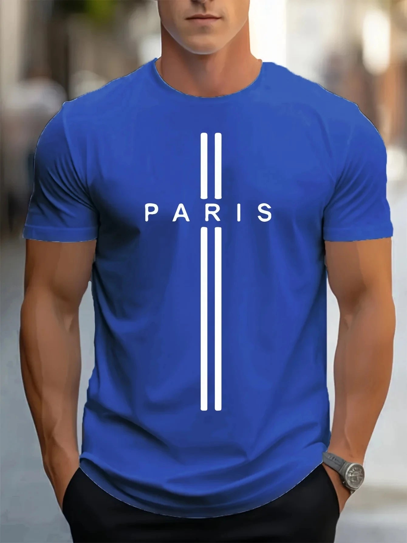 3D-gedrucktes lockeres Sommer-T-Shirt für Herren, lässiges enges T-Shirt mit Rundhalsausschnitt und Paris-Aufdruck, kurzärmeliges T-Shirt