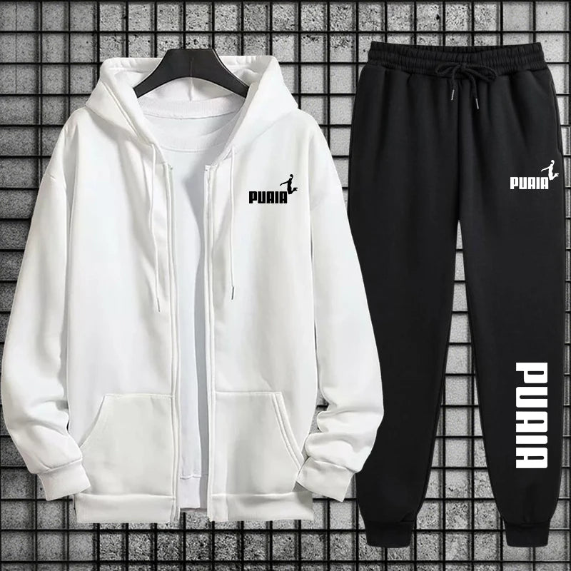 New in Women Tracksuit Trend Printing Hooded Sweatshirts Pants 2Pcs Set Casual Zipper Overcoat Suit Daily Clothing Autumn Winter