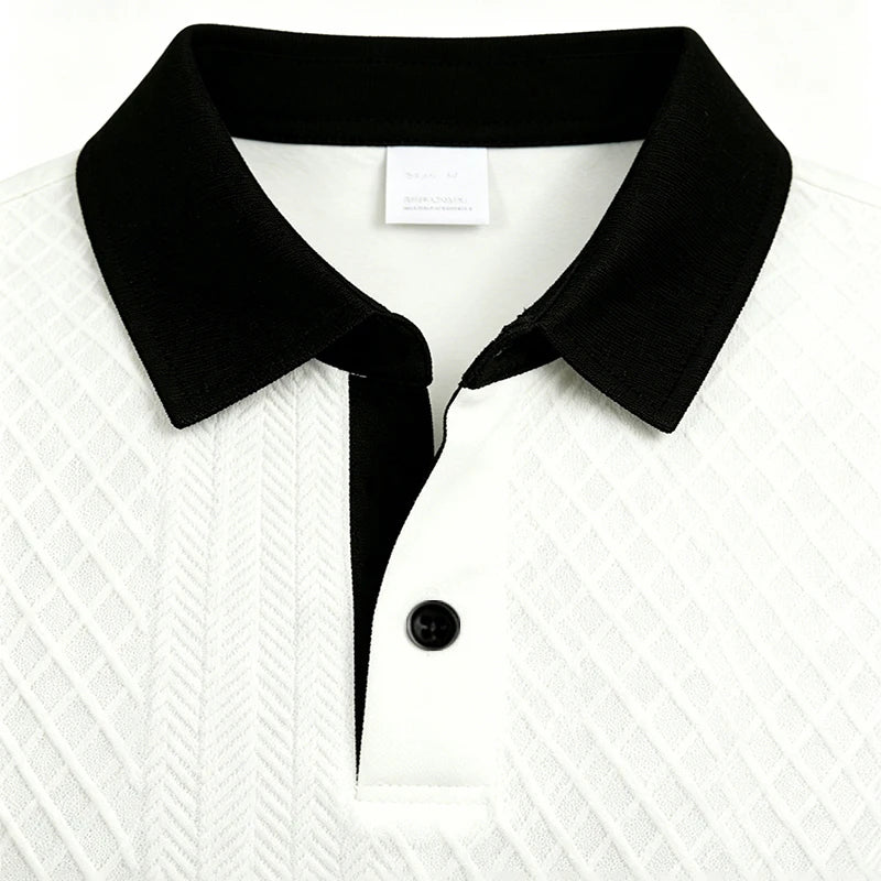 2026 Sommer Herren Jacquard-Strick Poloshirt mit Kontrastkragen Kurzarm Locker Sitzend Weich Atmungsaktiv Lässig Sport Tägliche Kleidung Oberteile