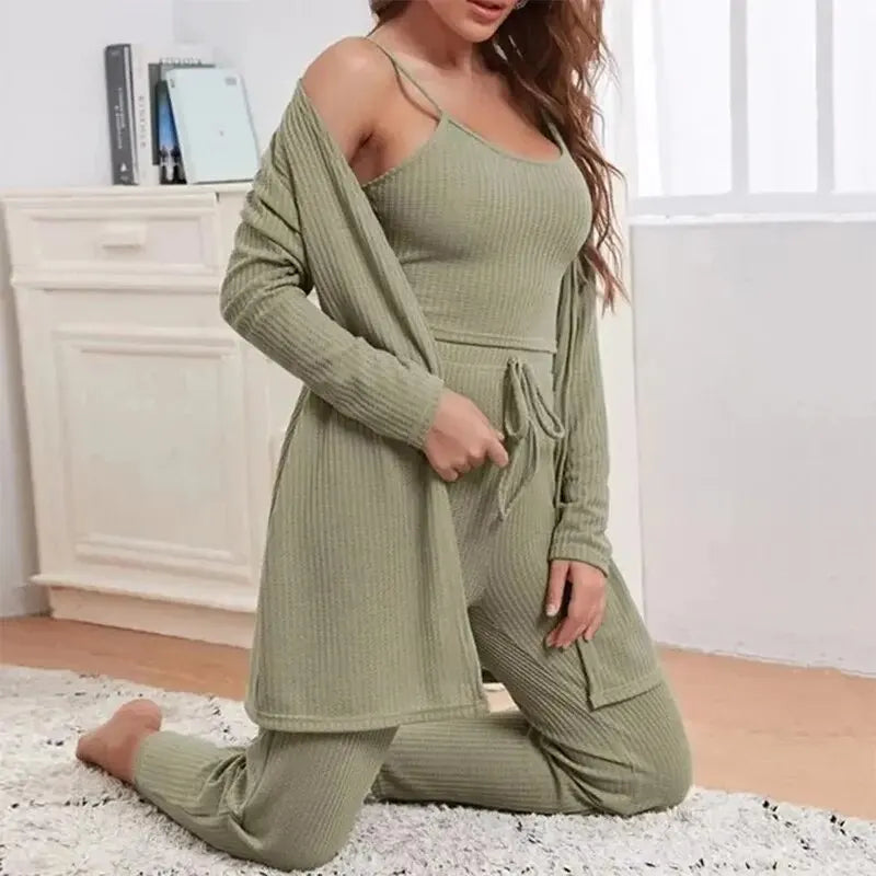 3 Stück Frauen setzt Sling Tops Hosen Robe Pyjama Lounge Home Wear Pyjama für Femme Slim Fit Lounge wear
