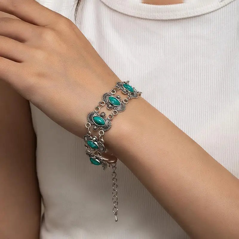 Vintage Ethno-Armreif im Bohemian-Stil mit Türkis für Damen, verstellbares Armband, Schmuckgeschenk