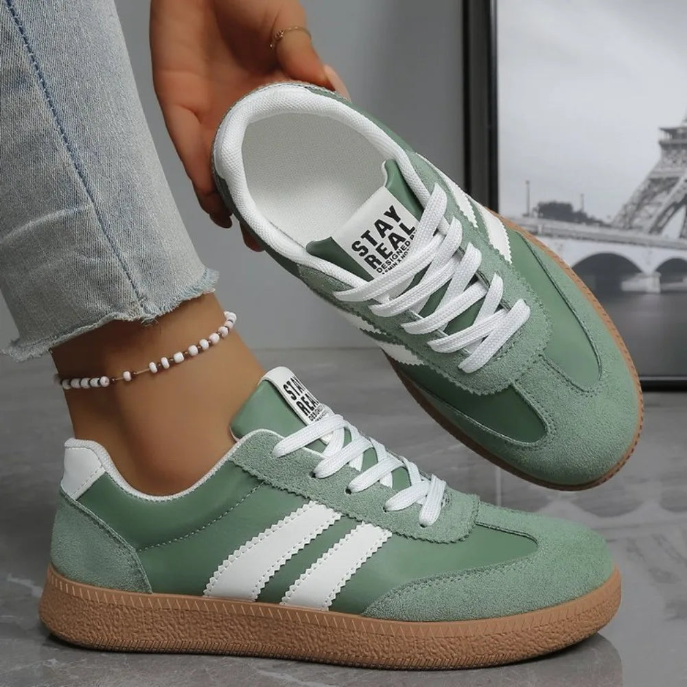 Leichte, bequeme Turnschuhe für Damen, modisch, gestreift, Schnür-Sportschuhe, Damen, lässig, atmungsaktiv, grüne Turnschuhe in Übergröße