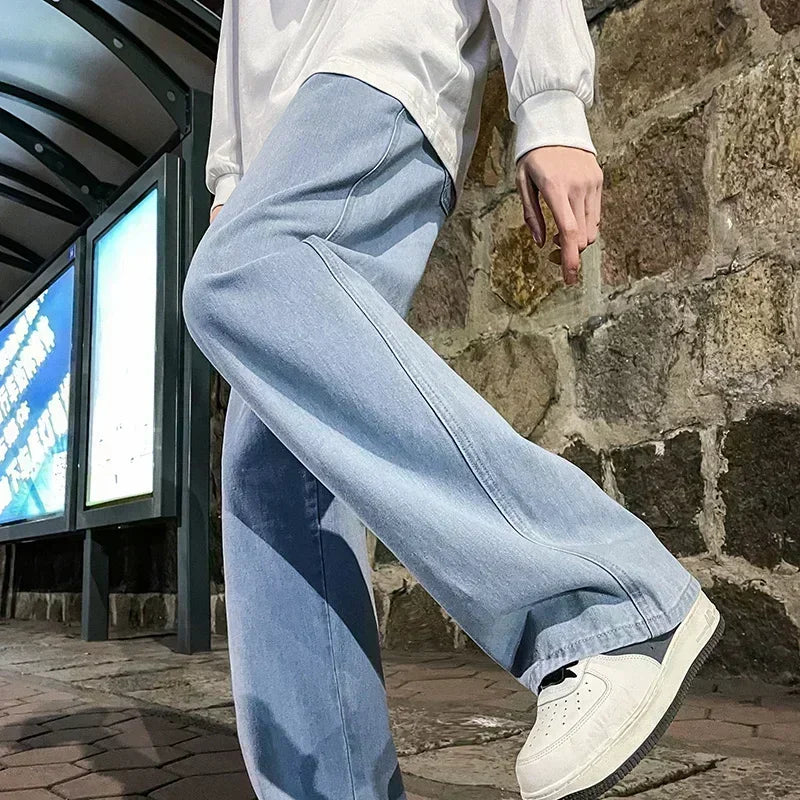 2025 neue Streetwear Lose Jeans Männer Koreanischen Stil, Mode, Lose Gerade Breite Bein Hosen Männer der Marke Kleidung Schwarz Licht blau