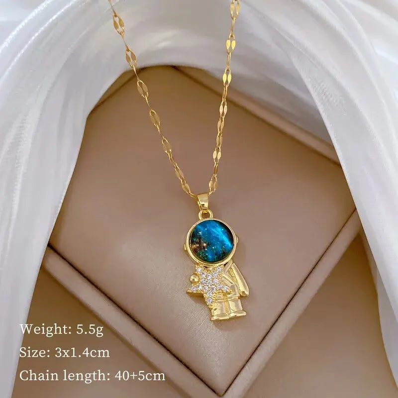 Licht Luxus Titan Stahl Stern Serie Halskette für Frauen Gold Farbe Planet Mond Astronaut Anhänger Halsketten Schmuck Geschenke