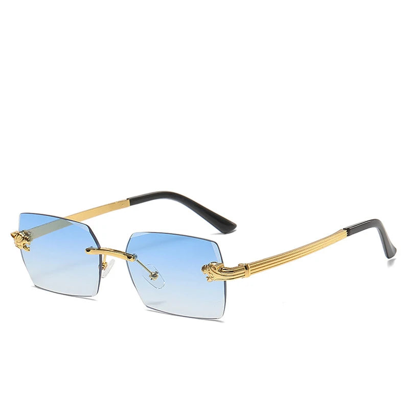 Damen Metallrahmenlose Sonnenbrille Hochwertige Luxusmarke Klassische Casual Sandfarbene Sonnenschutz-Brille Unisex Outdoor-Sport-Sonnenbrille