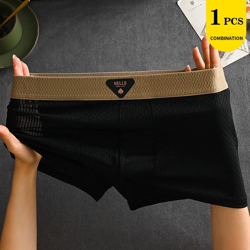 1/4 Stück Herren-Unterwäsche aus Eisseide, heiße Dessous, dünne Boxershorts, coole Unterhosen, atmungsaktive sexy Slips, U-förmige Shorts, Größen L-6XL