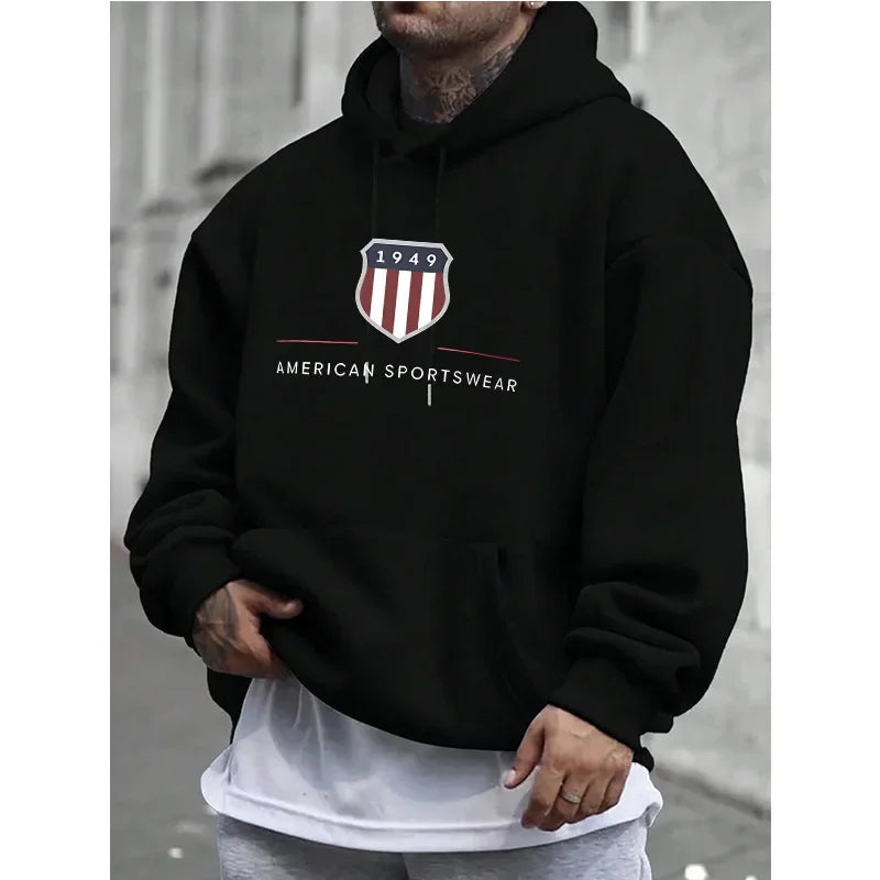 2025 Men's Hoodie Warm Men's Sweatshirt Fashion Street Casual Men's Loose Cool 1949 Printed Pullover  Hoodie