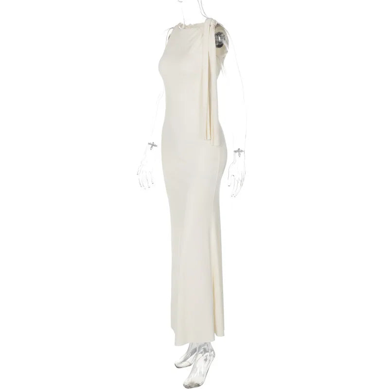 Neue Frauen Fashion Solid Oansatz Ärmellose Patchwork Sexy Bodycon Maxi Prom Kleid Sommer Frauen Kleidung Party Festival Club Y2K