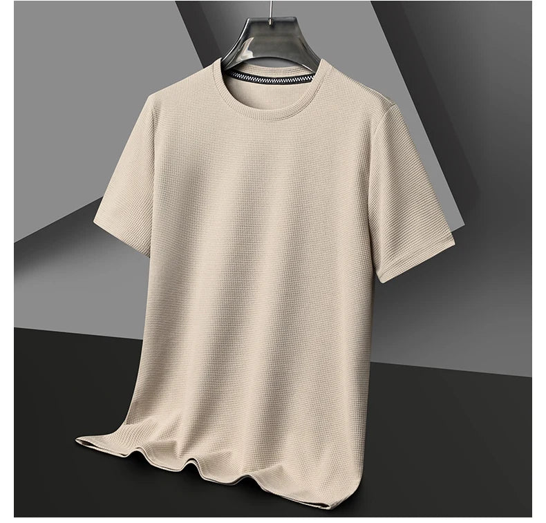 Kurzarm-PoloshirtKurzarm Waffle Solid Polot Fashion Splicing Herren-Rundhals-Top aus Baumwolle mit kurzen Ärmeln für den täglichen Gebrauch