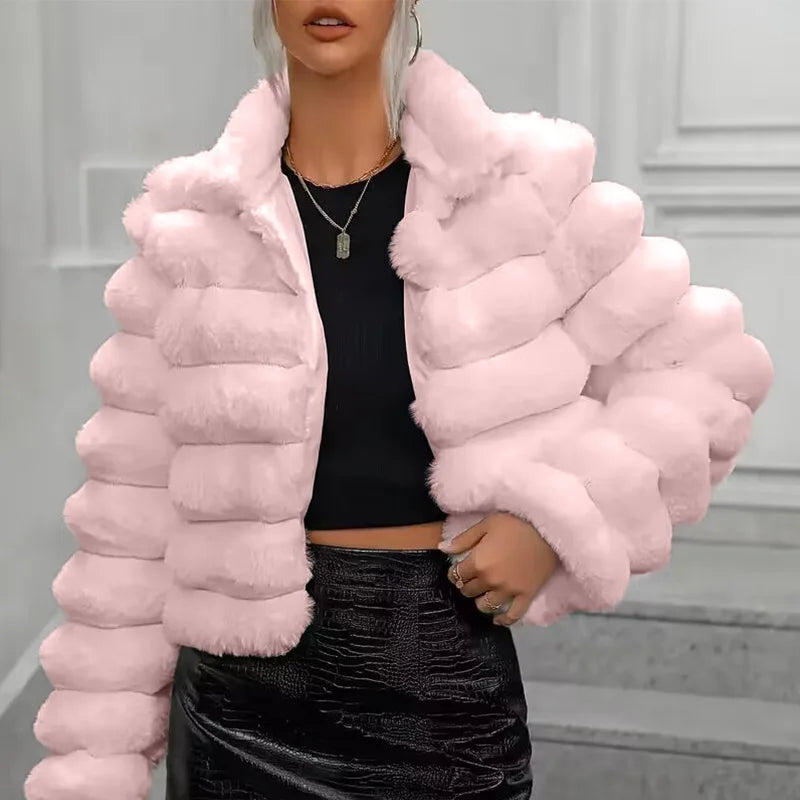 Herbst und Winter Neue kurze Kunstpelzjacke für Damen Vielseitiger europäischer und amerikanischer Ins-Stil Leichter Luxus und warm