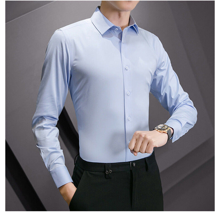 Neue Plus Größe Männer Einfarbig Business Hemd Mode Klassische Grundlegende Beiläufige Dünne Weiße Langarm-shirt Marke Kleidung