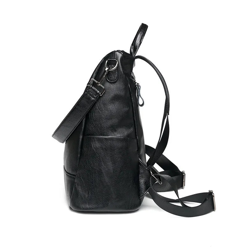 Frauen Weiches Leder Rucksack Schule Schwarz Casual Multifunktionale College Tasche Große Kapazität Schulter Taschen Reise Tote Rucksack