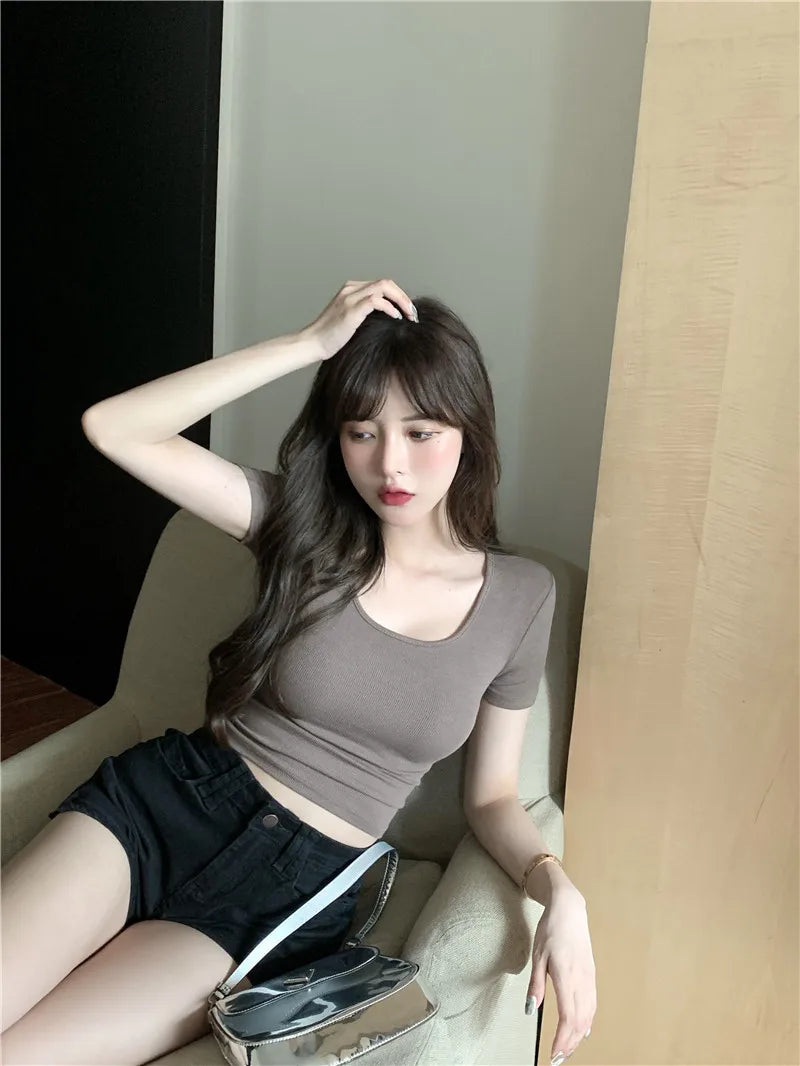 Sommerliche sexy Crop-Tops für Damen, schmal geschnitten, Kpop Y2K Kawaii Gothic T-Shirt, Harajuku Vintage, günstige Kleidung, süße Streetwear-Shirts