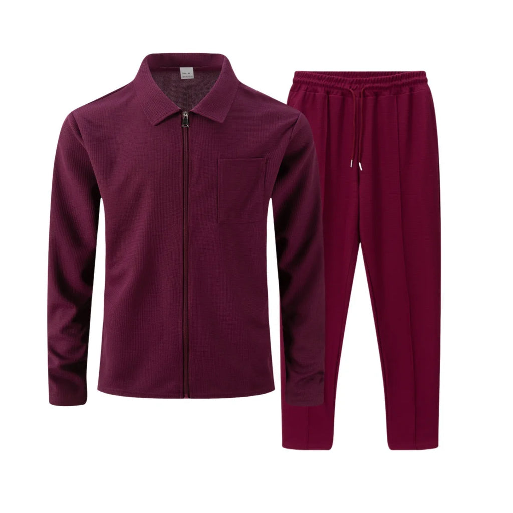 2026 Neue Herren Frühling-Herbst Karierte Strickjacke mit Reißverschlusskragen und Hosen-Set (mit Taschen)