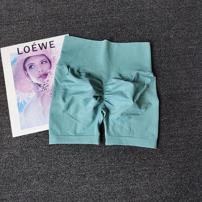 Yoga-Shorts, pfirsichfarben, heiße Mädchen-Drei-Kreuz-Hosen, hohe Taille, gestrickt, Druck, Laufen, Sport, elastisch, Bauchheben, Po, enge Hosen