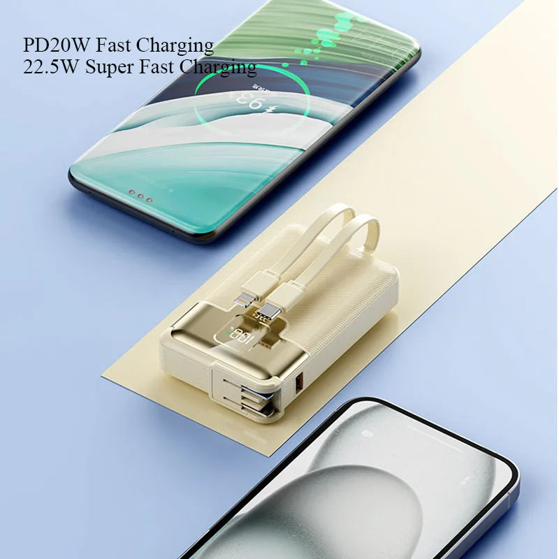 20000 mAh Superschnelllade-Powerbank 2-in-1 mit AC-Stecker, multifunktional mit Dual-Wire-Wandstecker, mobiles Netzteil