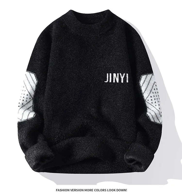 Fashion O-Neck Spliced Knitted Letter Sweaters Men's Clothing 2024 Autumn Winter New Loose Casual Pullovers Loose All-match Tops